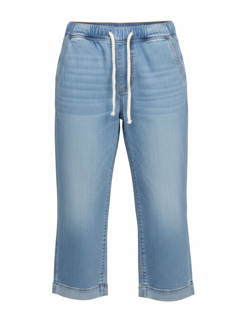 Light Blue Cropped Drawstring Denim Pants for Women